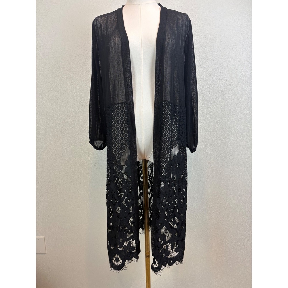Black Lace Duster Cardigan Sheer Kimono Boho Goth Festival Cover Up